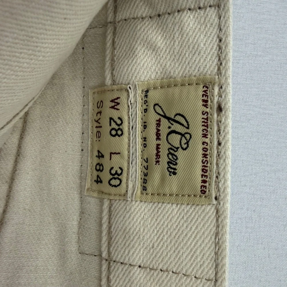 J.Crew 484 Slim Fit Selvedge Jeans Mens 28x30 Cream Off-White Extra Narrow Leg